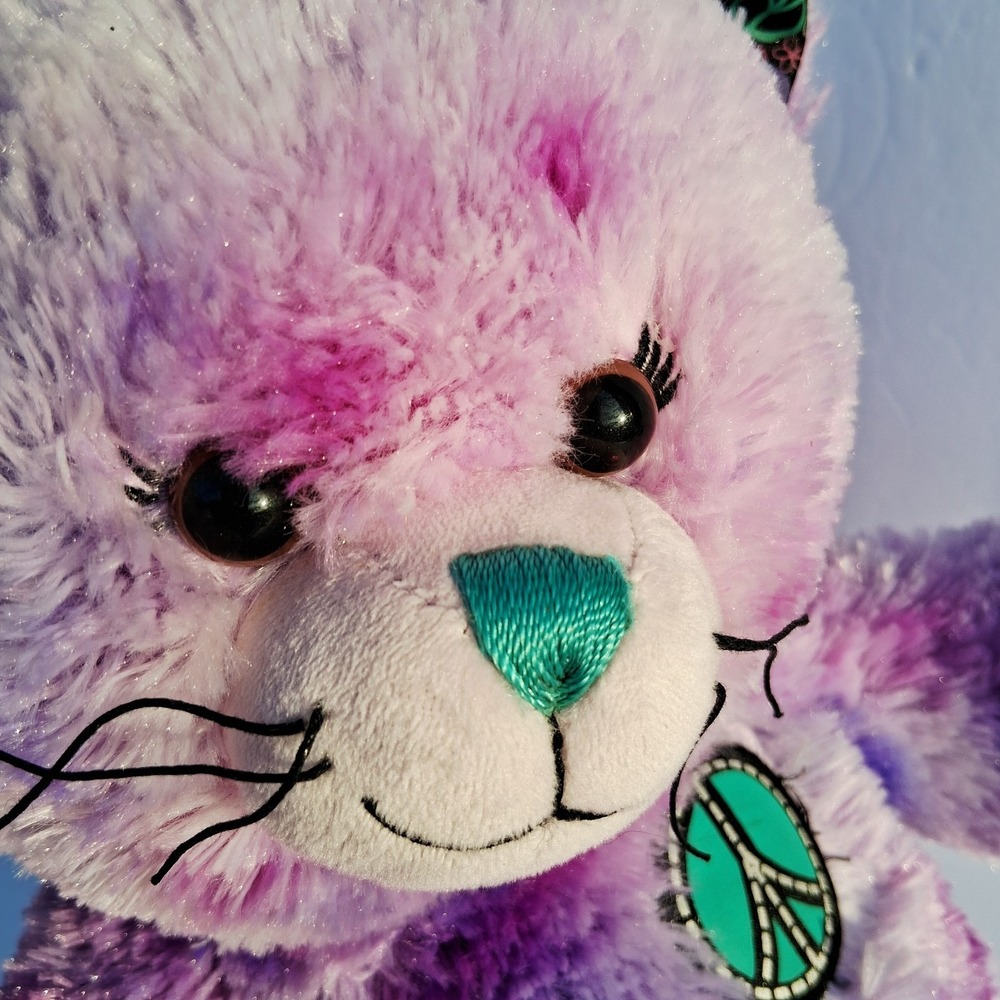 Build A Bear Purple Tie Dye Peace Sign Kitty Cat Plush 17" BFF Friends Forever - Picture 12 of 12